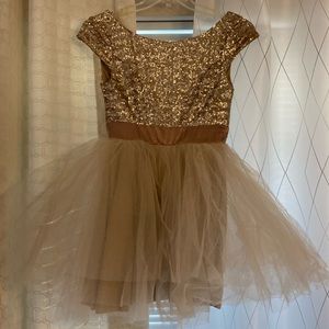 Sequined party dress champagne color